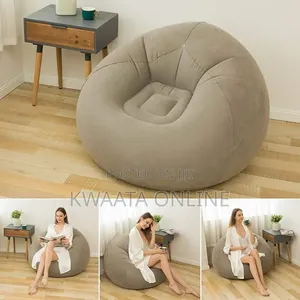 Inflatable Chair With Air Pump, Flocked PVC Blow Up Couch Chaise Sofa