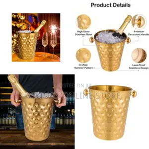 Fashionable and Creative Ice Bucket Stainless Steel Golden Hammered