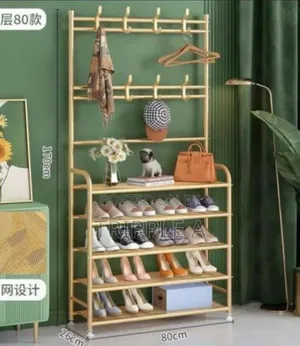 Fully Metallic Large Golden Shoe Rack With Coat