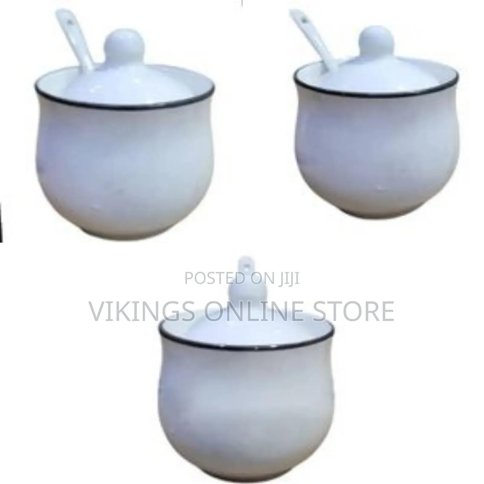 Round Ceramic Spice Sugar Bowl Dish - White