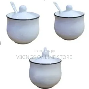 Round Ceramic Spice Sugar Bowl Dish - White