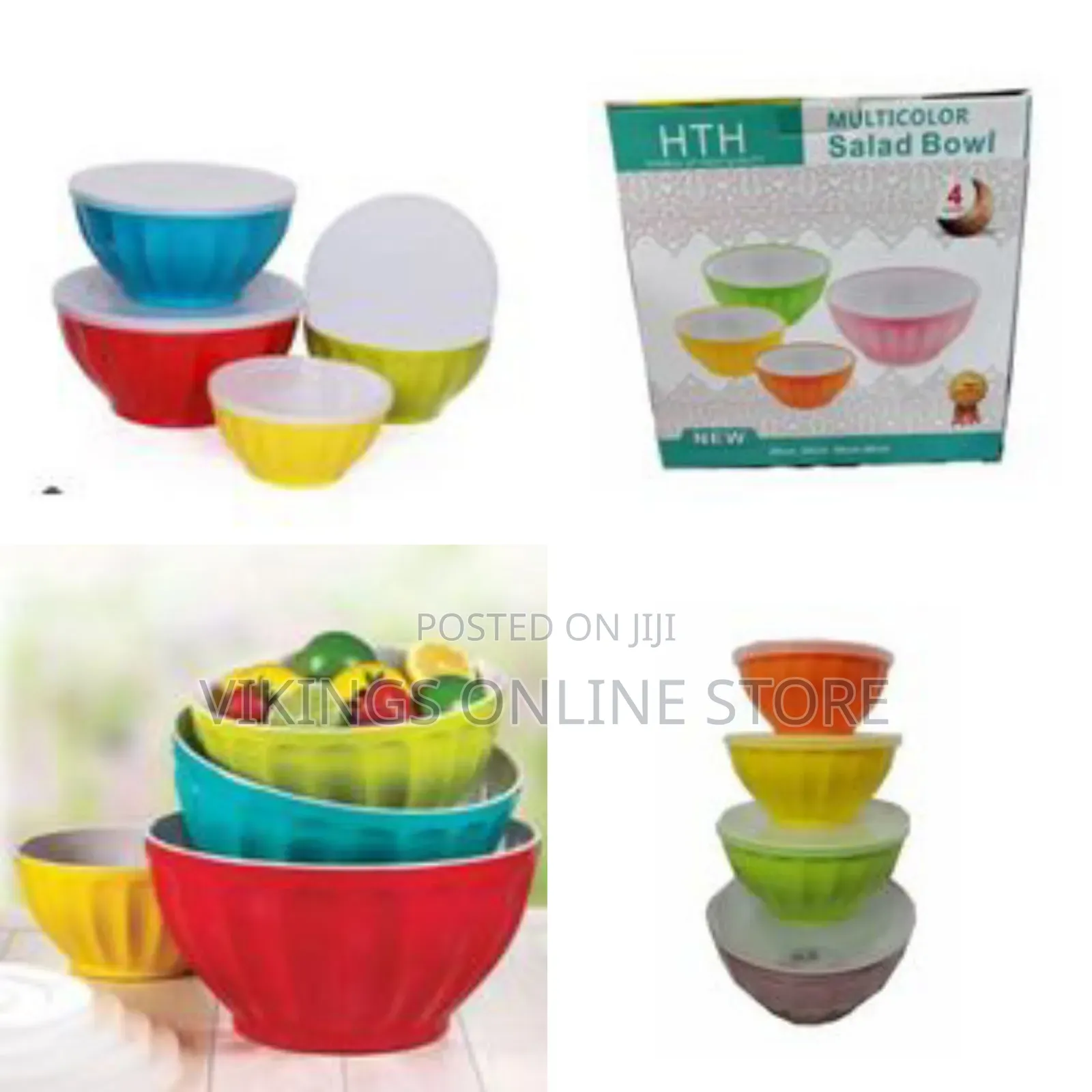 HTH 4 Pieces of Plastic Salad Bowl Set, Mixing Dishes, Multi-Colour