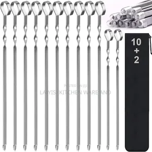 12 Pieces Stainless Steel Reusable Barbecue Skewers – Grill Sticks