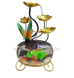 Decorative Metal and Glass Lotus-Themed Tabletop Fountain