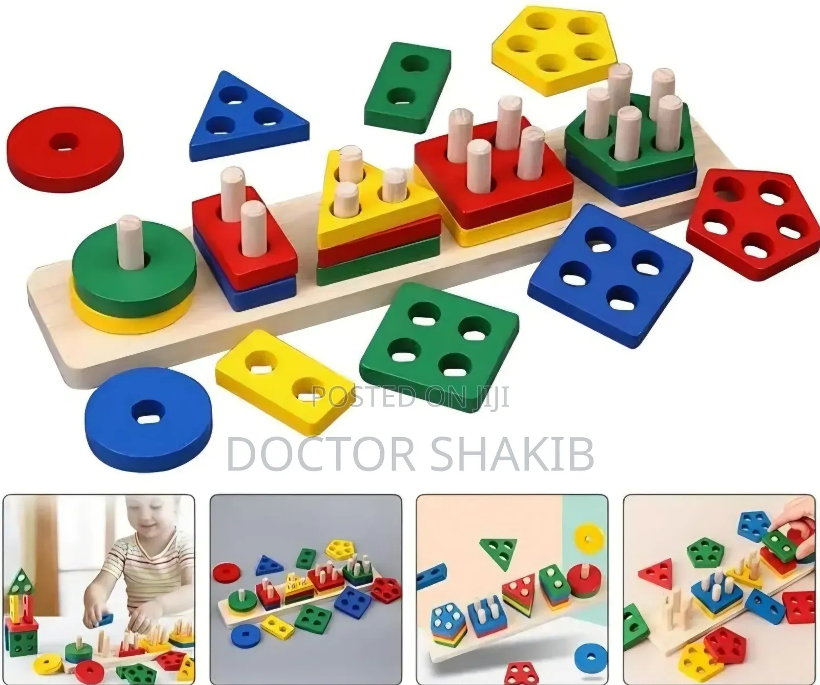Kids Wooden Shape Sorter and Stacking Toy