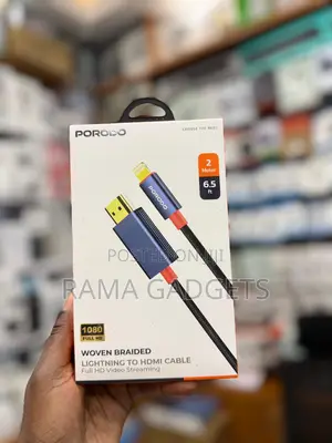 Porodo Woven Cable Lightning to Hdmi, 1080p Video Streaming