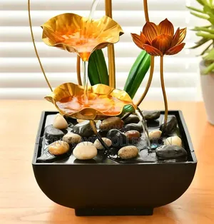 3-Tier Golden Metal Lotus Flower Tabletop Water Fountain