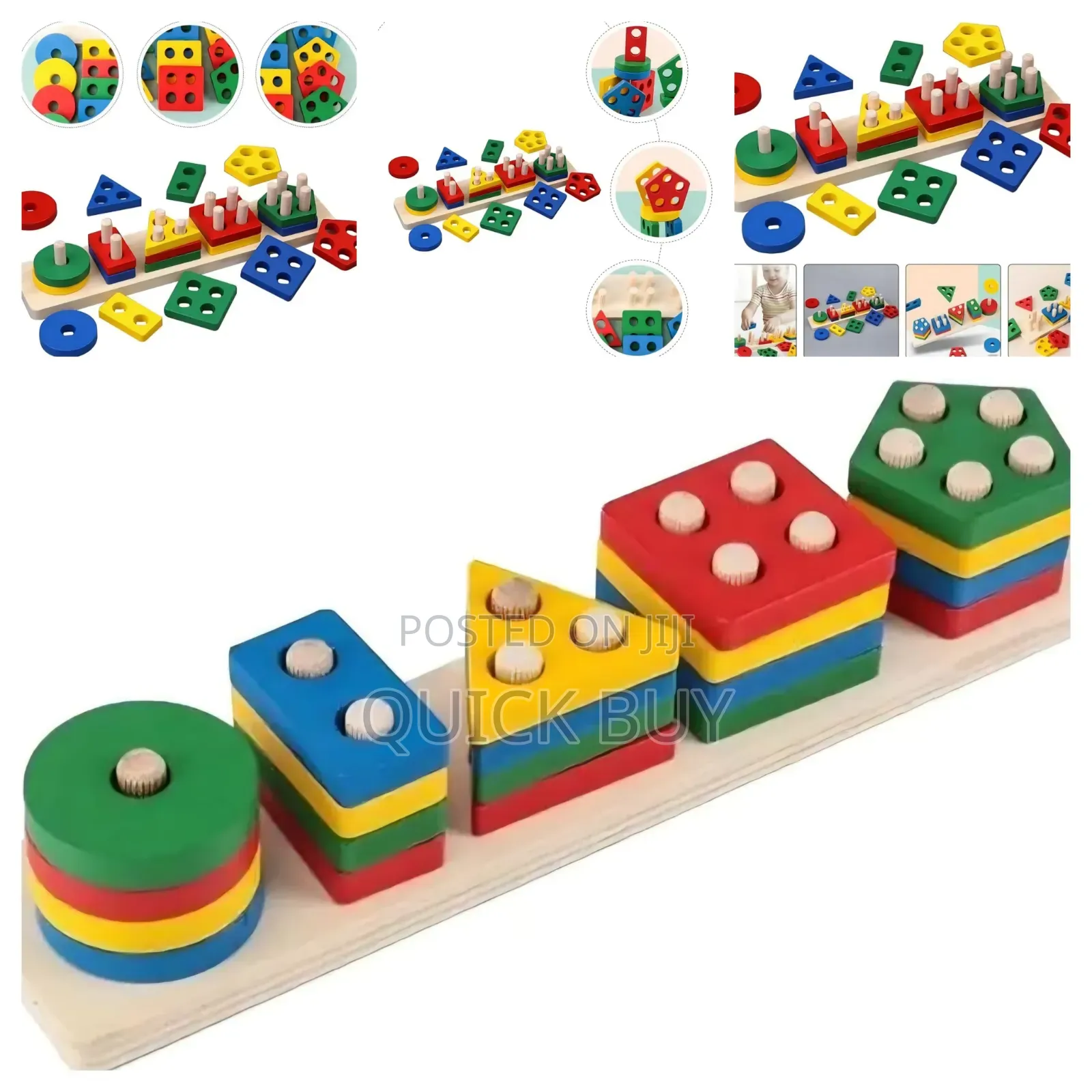 Kids Wooden Shape Sorter and Stacking Toy