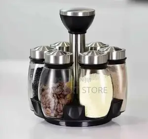 Rotating Glass Rack and Sugar Pepper Salt Shaker Seasoning Bottle