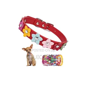 Dog Leather Collars With Fancy Pretty Colorful Flowers