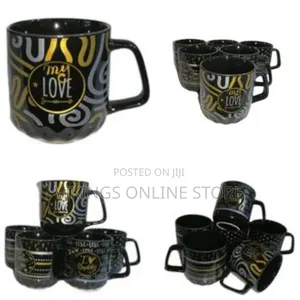 6 Pieces of Silver and Gold Printed Coffee Tea Cups Mugs- Black