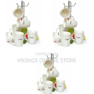 6 Pieces of Tea Cups Printed Coffee Mugs Tumblere - White