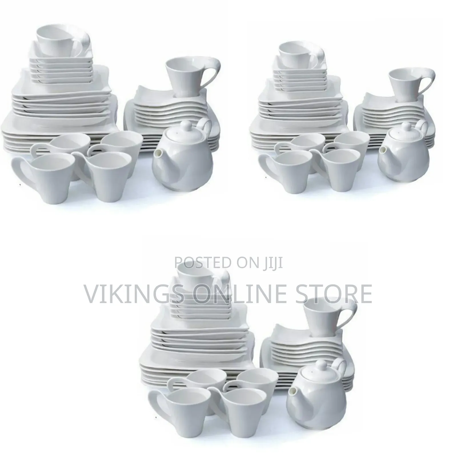 37 PCS of Square Plates, Bowls, Side Plates, Cups Dinner Set, White