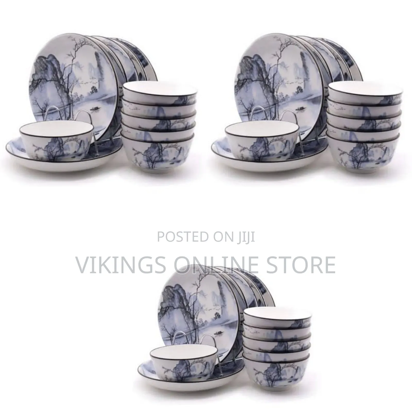 12 Piece Round Cloud Design Food Plates, Bowls Dinner Set - Multicolor