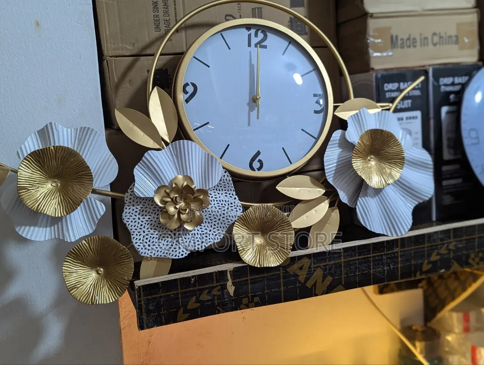 White and Gold Flower Wall Clock