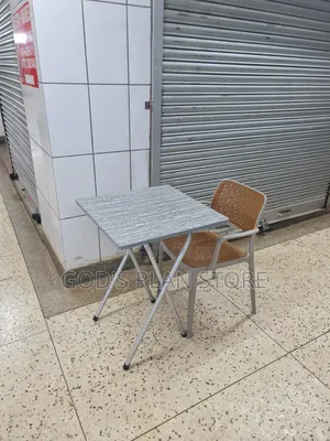 Gray Foldable Reading Table and Mesh Back Plastic Chairs
