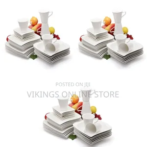 30 PCS of Square Plates, Bowls, Side Plates, Cups Dinner Set, White
