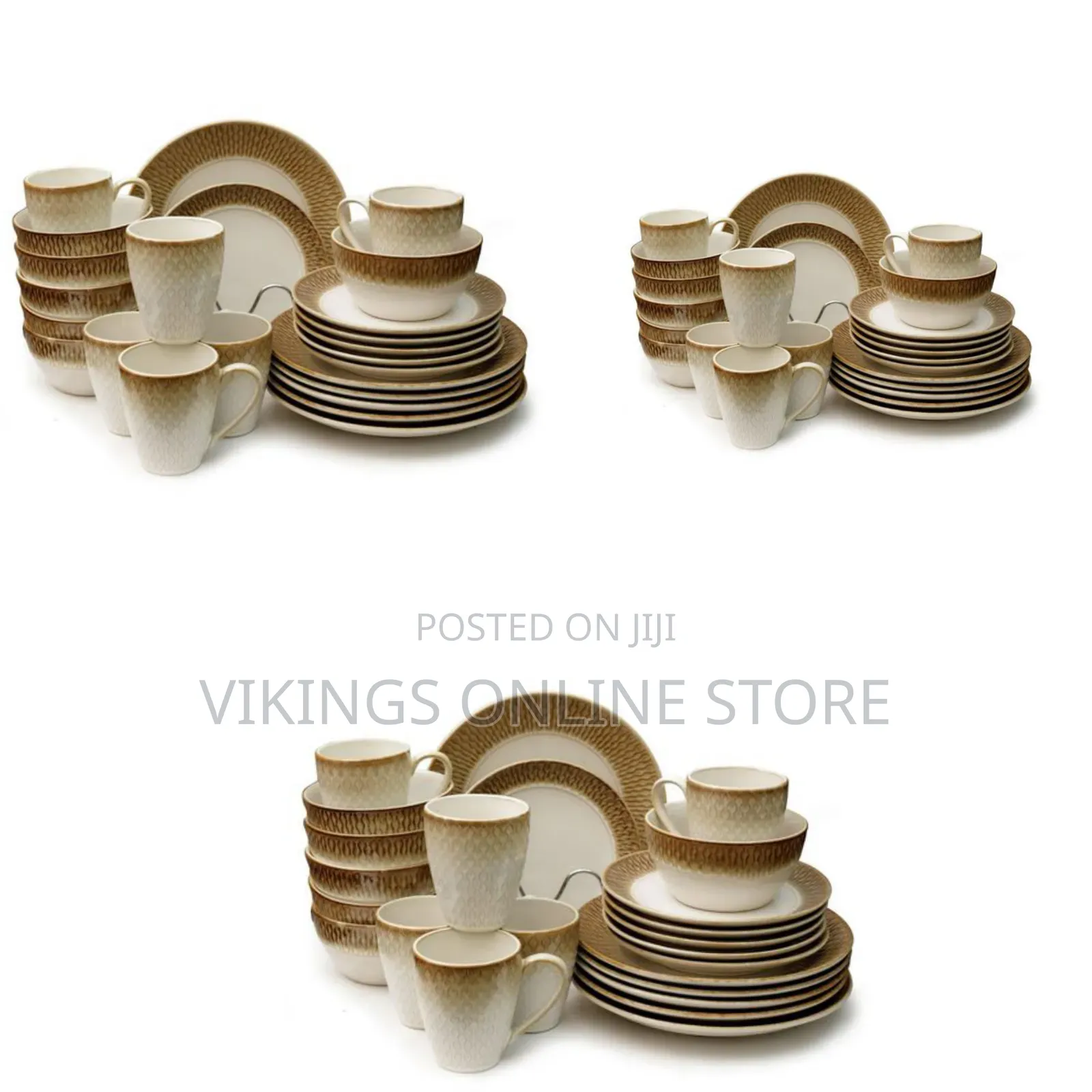 24pcs Mat Design Plates Bowls Cups Sideplate Dinnerware Set - Cream