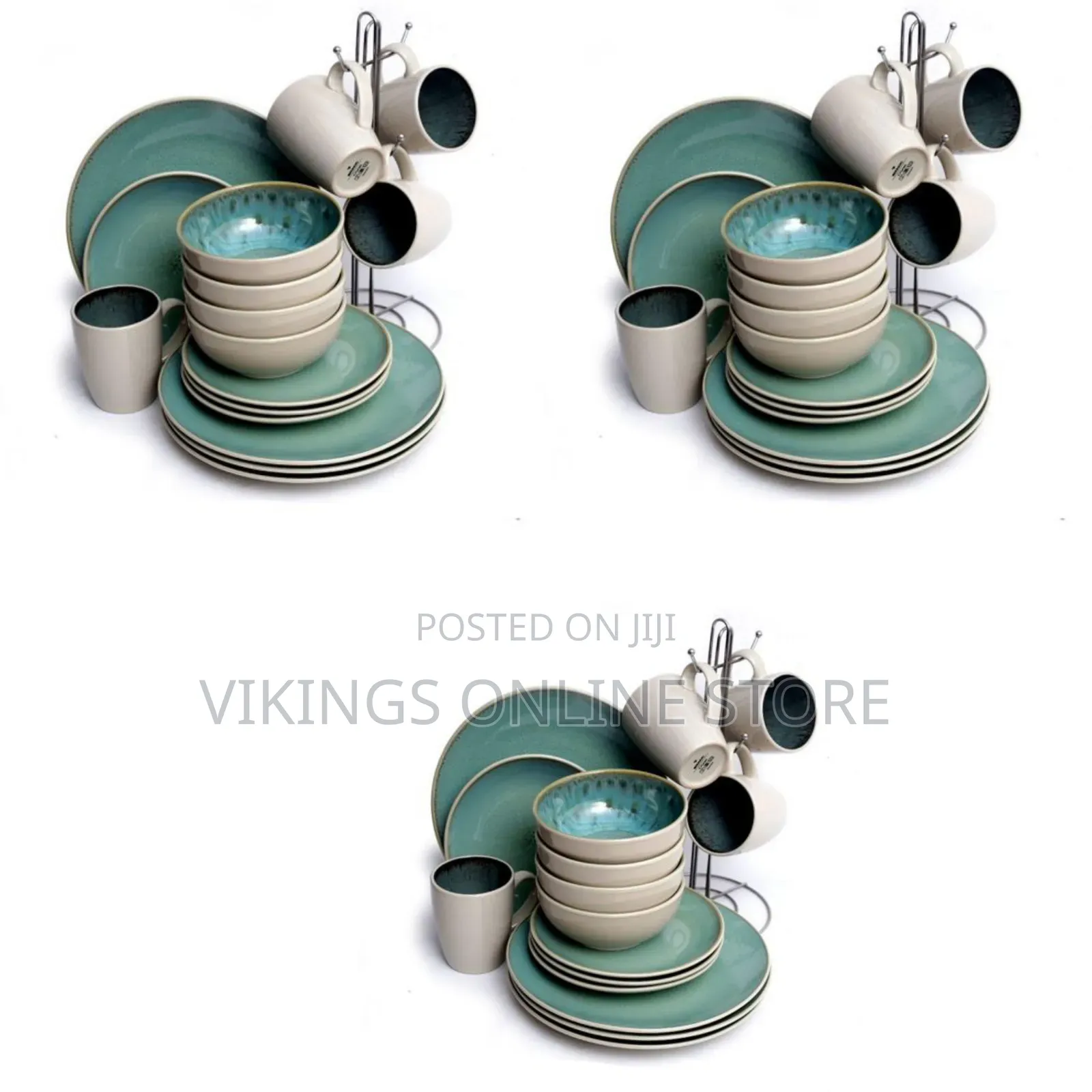 16-Piece Round Ceramic Tableware Dinnerware Set Turquoise Stoneware