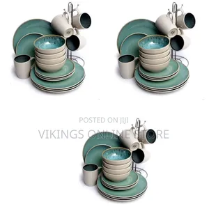 16-Piece Round Ceramic Tableware Dinnerware Set Turquoise Stoneware