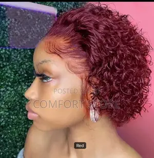 13*4 Maroon Short Pixie Curls Peruvian Human Hair Wigs