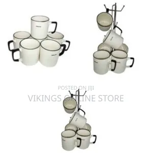 6 Pieces of Self Design Line Tea Coffee Cups Mugs- Cream