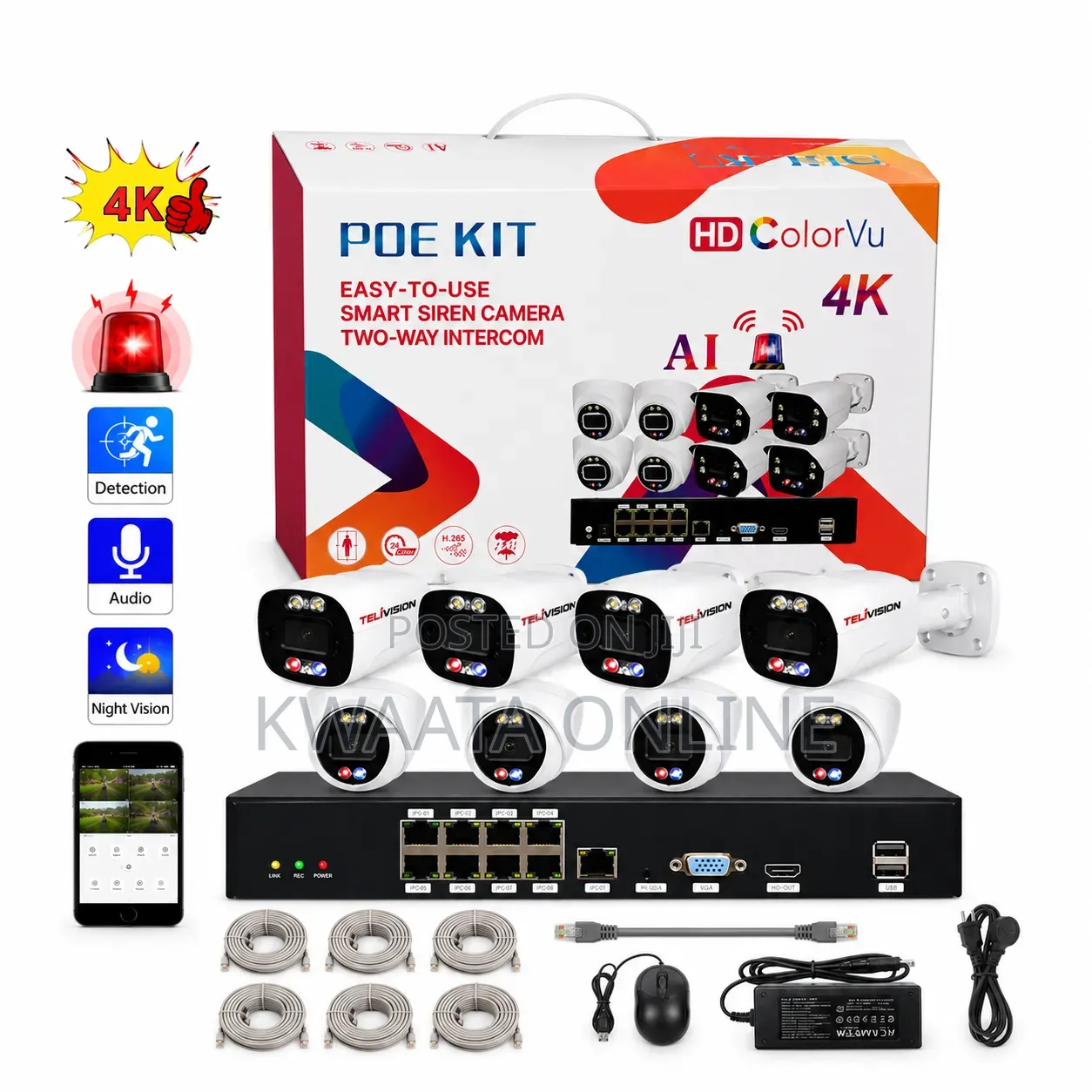 8mp Security Camera System Two Way Audio 8ch Poe Ip P2p, 1tb Hard Disk