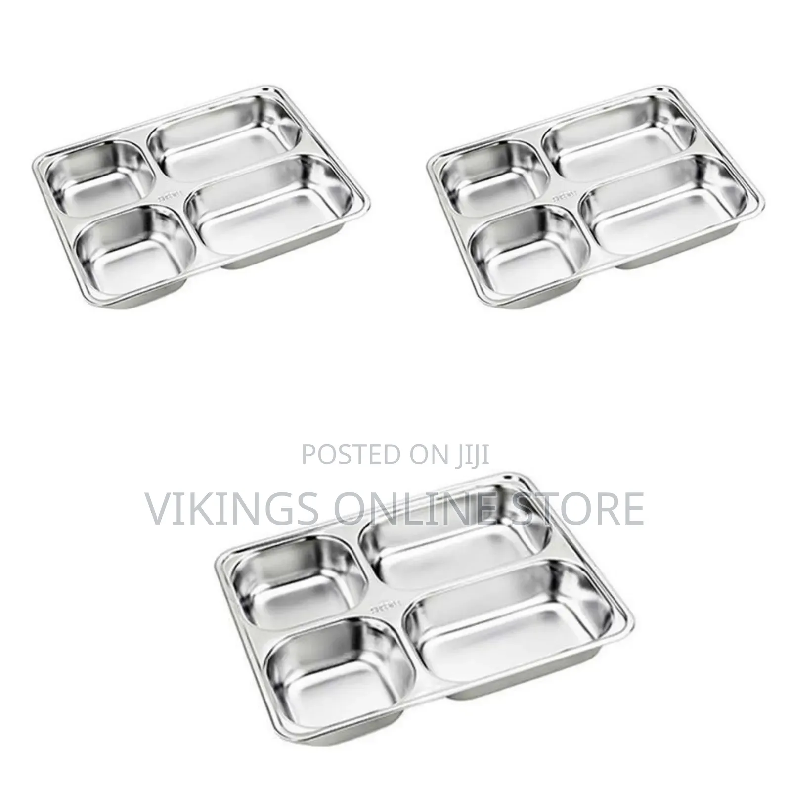 6 Pc Stainless Steel Rectangle 4 In1 Compartment Dinner Plate Tray