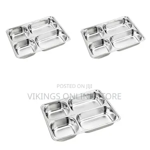 6 Pc Stainless Steel Rectangle 4 In1 Compartment Dinner Plate Tray