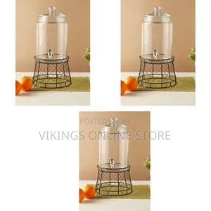 5.6l Rooster Glass Beverage Dispenser With Metal Fence Stand and Glass