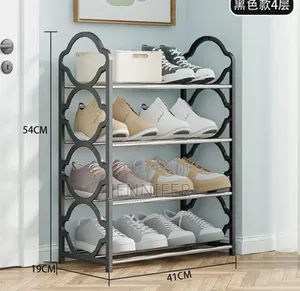 4-Tier Black Foldable Metal and Plastic Shoe Rack