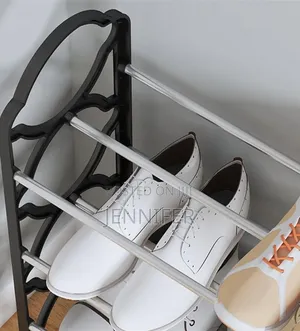 4-Tier Black Foldable Metal and Plastic Shoe Rack