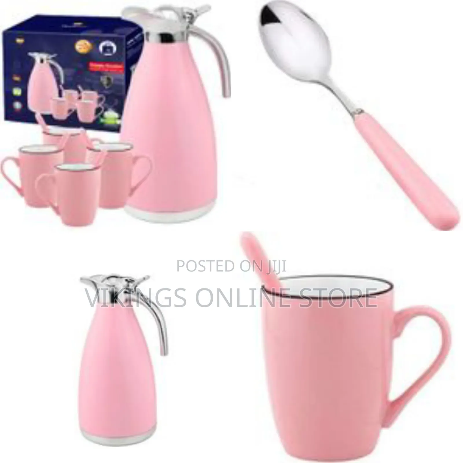 2.1quart Vacuum Flask 12oz Ceramic Mug Set, Colored Stainless Steel