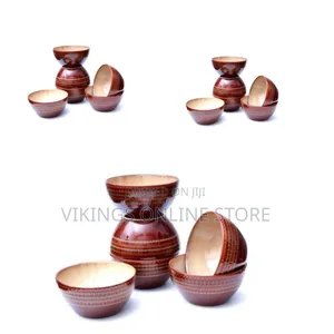 6 Pieces of Food Cereal Soup Bowls Dishes - Brown