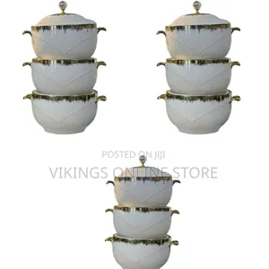 3 Piece Gold Design Soup Food Serving Dishes Bowls Casserole Pots