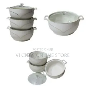 3 Piece Lined Self Design Serving Dishes With Gold Design - White