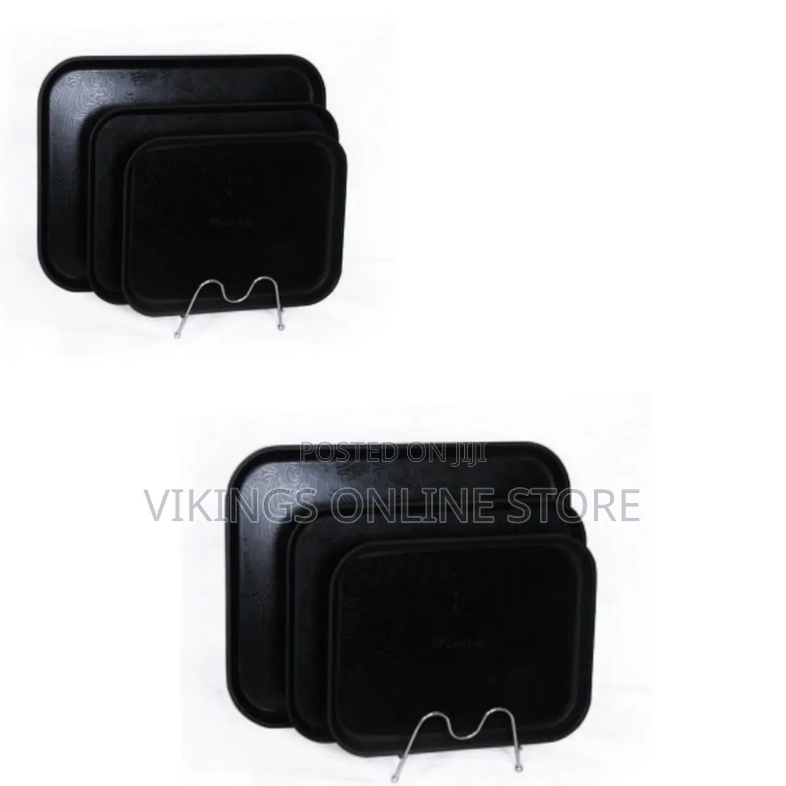 3 Piece Non Slide Rubber Serving Trays-Black