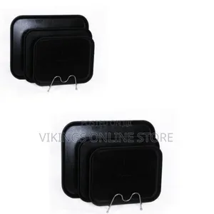 3 Piece Non Slide Rubber Serving Trays-Black