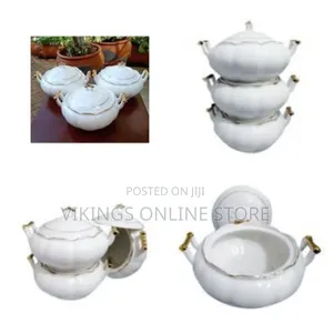 3 Piece Soup Food Serving Dishes Bowls Casserole Pots- White