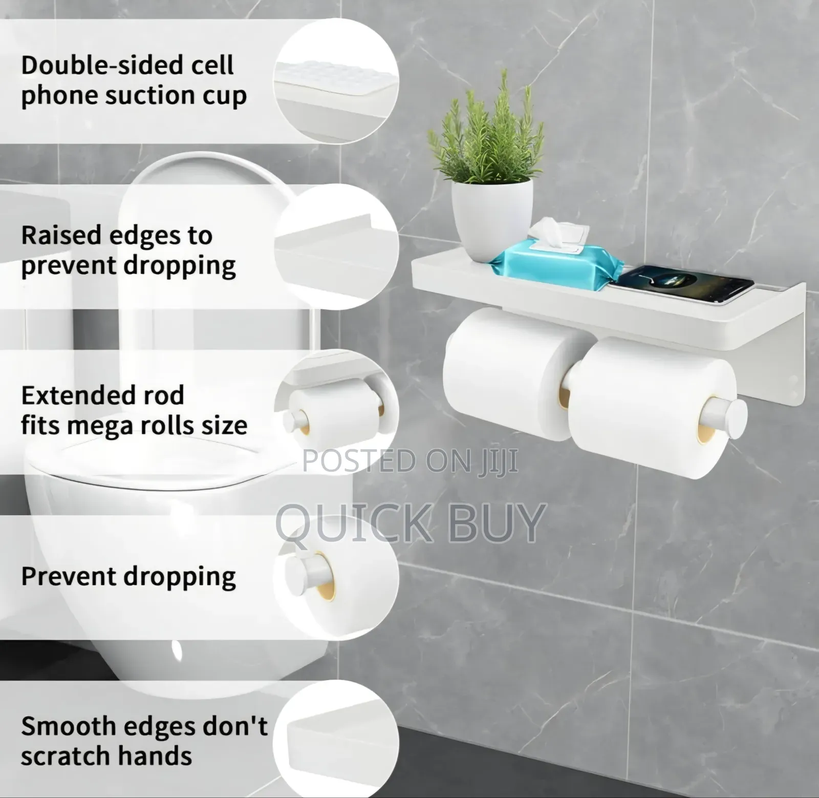 Bathlux White Bathroom Double Toilet Roll Holder