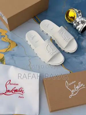White Leather Christian Louboutin Slide Sandals