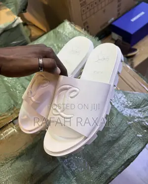 White Leather Christian Louboutin Slide Sandals