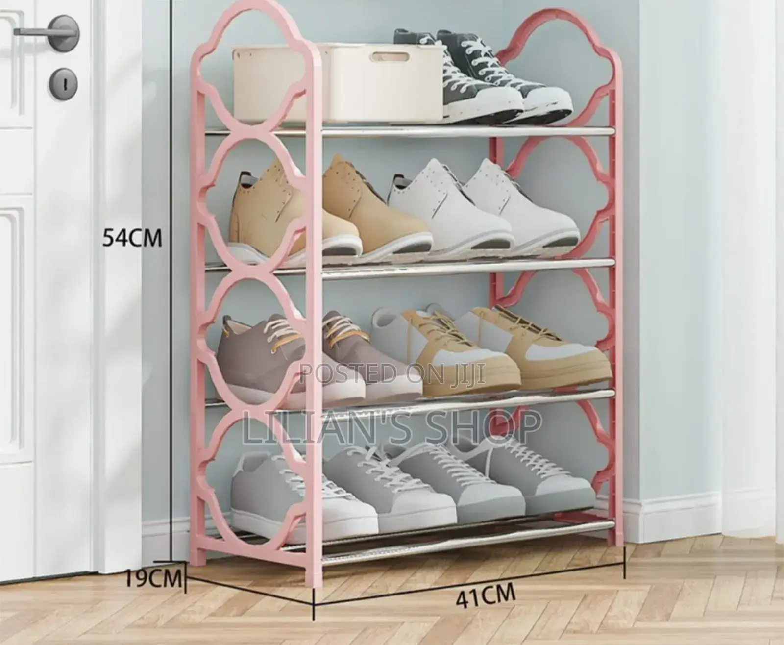4-Tier Black Foldable Metal and Plastic Shoe Rack