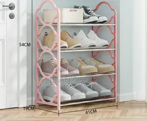 4-Tier Black Foldable Metal and Plastic Shoe Rack