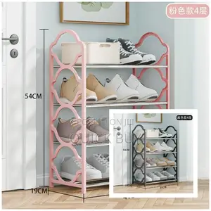 4-Tier Black Foldable Metal and Plastic Shoe Rack