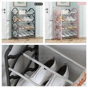 4-Tier Black Foldable Metal and Plastic Shoe Rack