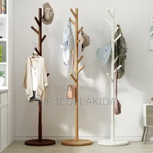 Freestanding Tree-Style Solid Wood Coat Rackwith Staggered Hooks
