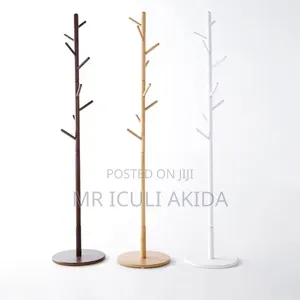 Freestanding Tree-Style Solid Wood Coat Rackwith Staggered Hooks