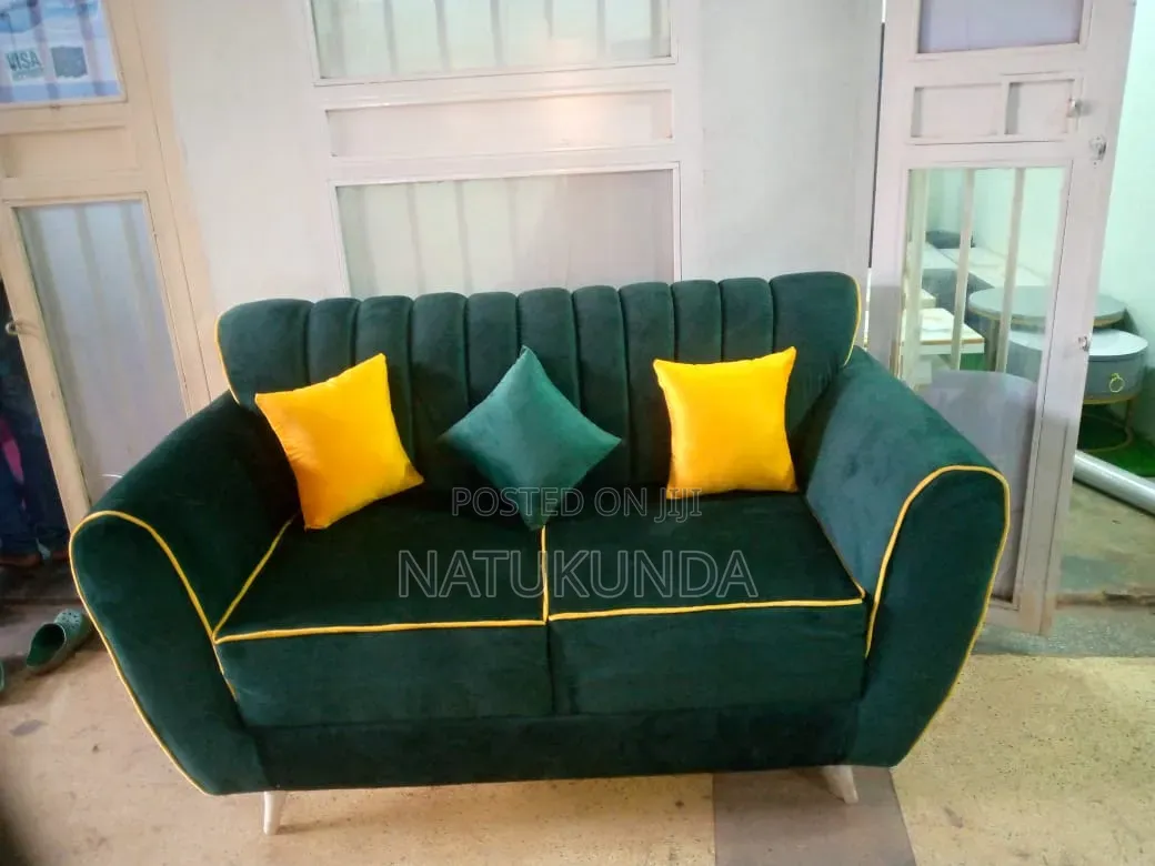 Green Seater Piped Yellow With Cushions