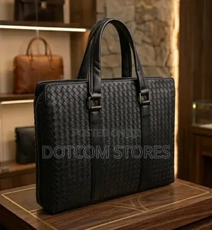 Genuine Leather Men's Black Unisex Rear Pocket Shoulder Briefcase Bag